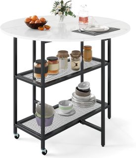 Table Pliante Cuisine Ronde, Table à Manger Extensible Sur Roulettes Pour 2-4 Personnes (blanc)