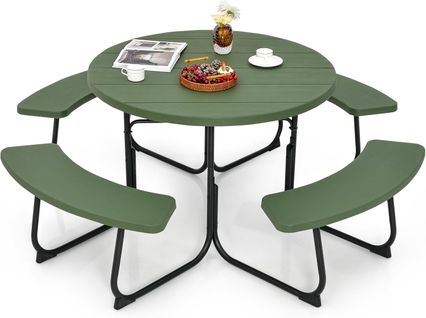 Ensemble Table De Pique-nique Avec 4 Bancs Intégrés,trou Pour Parasol, 190 X 76 Cm (vert)