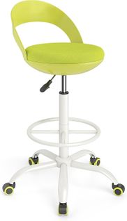 Tabouret Roulant Rond Avec Repose-pieds, Hauteur D'assise 70-82 Cm, Fauteuil De Bureau, Vert