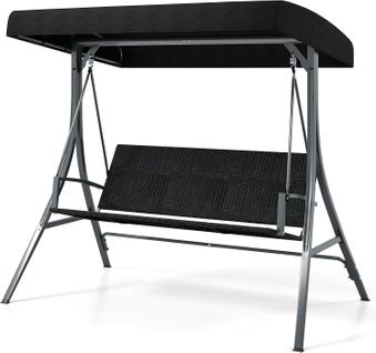 Balancelle Jardin 3 Places Toit Réglable Métal Rotin ，charge 450kg, 118 X 192 X 165cm，noir
