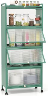 Armoire Cuisine 5 Niveaux Avec 4 Roulettes, 4 Portes Escamotables (60 X 32 X 154 Cm,vert)