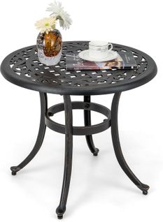 Table De Jardin Ronde 60 Cm En Fonte D'aluminium  Avec Repose-pieds Réglables, Noir