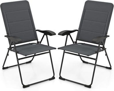 Lot De 2 Chaise Pliante Exterieur, Dossier Haut Réglable à 7 Positions, Tissu Oxford (gris)