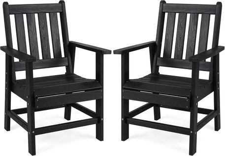 Chaide De Jardin Exterieur, Hdpe, Dossier Incurvé, Texture Boisée, 61,5 X 61 X 95 Cm (noir)