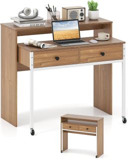 Bureau Extensible, Table D'ordinateur Gain De Place, Bureau Console En Bois Compacte (naturel)