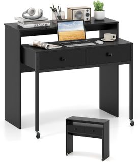 Bureau Extensible, Table D'ordinateur Gain De Place, Bureau Console En Bois Compacte (noir)