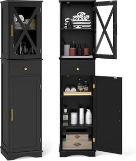 Armoire De Salle De Bain Haute,colonne,meuble De Rangement Avec Placard à Porte(noir)