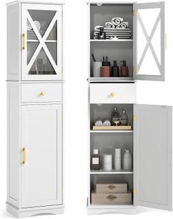 Armoire De Salle De Bain Haute, Colonne, Meuble De Rangement Avec Placard à Porte (blanc)