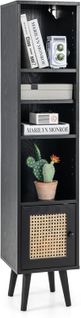 Meuble Colonne De Rangement Avec Porte Rotin Et Pieds En Bois Massif,meuble De Salle De Bain(noir)