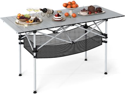 Table De Camping Pliante En Aluminium Pour 4-6 Personnes, Table De Pique-nique,119 X 55 Cm(argent)