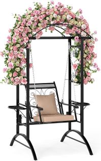 Balancelle Jardin Toit Arqué 2 Treillis Coussins Amovibles Charge 160kg,140x112x196cm,noir