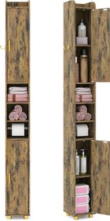 Armoire De Salle De Bain Haute,organiseur Étroit Avec 2 Portes Et Étagères Réglables(brun Rustique)