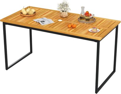 Table De Jardin 140 Cm Pour 6 Personnes, Table Exterieur En Bois D’acacia Avec Plateau à Lattes