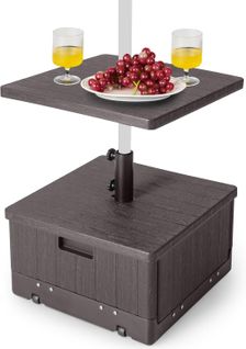 Pied De Parasol Carré Avec Avec Plateau De Table et Roues Et Poignées, 53 X 53 X 45 Cm (brun)