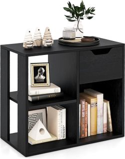 Bibliothèque à 3 Cubes Avec Tiroir, Meuble De Rangement à 2 Niveaux,30 X 60 X 53 Cm (noir)