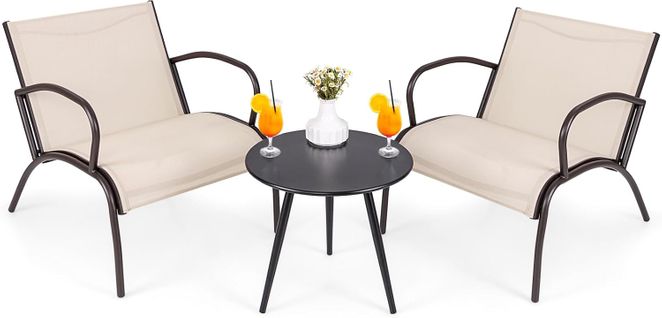 Ensemble De Meubles 3 Pièces D'extérieur, Fauteuils Et Table En Aluminium Métal En Tissu