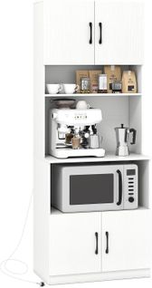 Buffet De Cuisine, Armoire Cuisine Avec Prises, 2 Placards, Meuble De Rangement，65 X 38 X 168 Cm