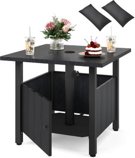 Table De Jardin Carrée Avec Trou Pour Parasol 4,8 Cm, Table D'appoint Extérieure Aspect Bois,noir