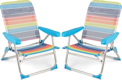Lot De 2 Chaise De Plage Pliable, Inclinables Sur Positions (64 Cm X 64 Cm X 83 Cm)