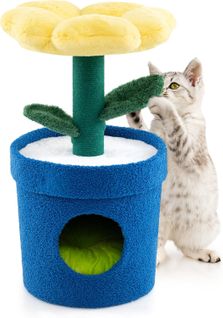 Petit Arbre à Chat 72 Cm, Arbre à Chat Design En Forme De Pot De Fleurs, Condo, (jaune)