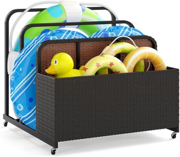 Coffre Piscine Exterieur En Rotin Pe Avec 4 Roues, 2 Barres, 100 X 100 X 94 Cm (marron)