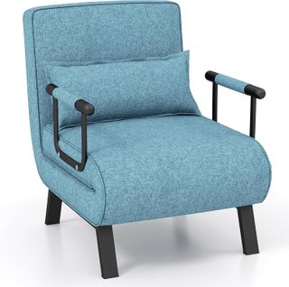 Fauteuil Convertible 1 Place, Fauteuil-lit Chauffeuse 4-en-1 Dossier Réglable 6 Position(bleu-vert)