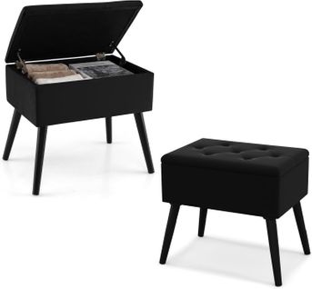 Tabouret Coiffeuse Pouf Rangement En Velours,38 X 53.5 X 46.5cm,Charge 150 Kg ,Noir