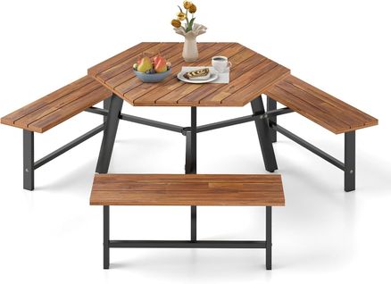 Ensemble Table De Pique-nique Pour 6 Personnes, Table à Manger 3 Bancs Intégrés