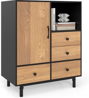 Buffet Bas Cuisine, Meuble Cuisine Rangement Avec 4 Tiroirs, Placard à Porte, Compartiment Ouvert