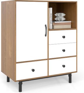 Buffet Bas Cuisine, Meuble Cuisine Rangement Avec 4 Tiroirs, Placard à Porte, Compartiment Ouvert