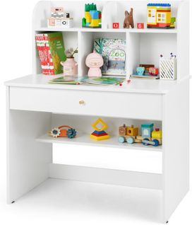Bureau Enfant En Bois Avec 5 Compartiments et Tiroir,table Enfant ,charge 90kg, 3 Ans+ (blanc)