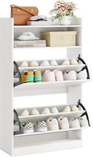 Meuble Chaussure Entree, 2 Portes Abattants, Étagères Réglables, 60 X 24 X 102 Cm (blanc)