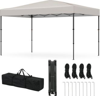 Tonnelle De Jardin Pliable 365 X 225cm, Tente De Jardin Portable Avec Sac De Transport  (beige)