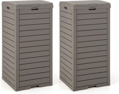 Poubelle Exterieur 118l En Résine, Poubelle De Jardin Avec Couvercle Et Plateau Extractible (2,café)