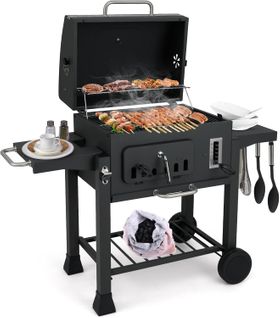 Barbecue à Charbon De Bois Extérieur Avec Tables Latérales Pliantes Plateau à Charbon