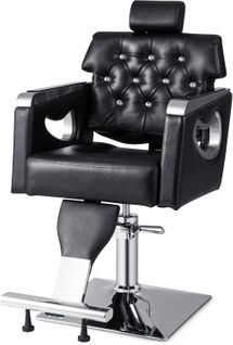 Fauteuil De Coiffure Hydraulique Rotative à 360°, Dossier Rembourré Appui-tête Réglable