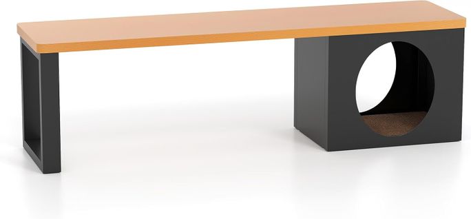 Banc Exterieur Jardin Avec Niche Pour Chat, Charge 450 Kg, Planche à Griffer, 150 X 38 X 44 Cm