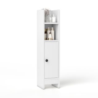 Meuble De Salle De Bain, Armoire D'angle Pour Papier Toilette Avec Porte Et Étagère Réglable(blanc)
