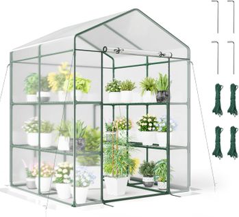 Serre De Jardin Extérieure Couverture En Pvc Avec 8 Étagères, Porte Zippée, 139 X 144 X 195 Cm