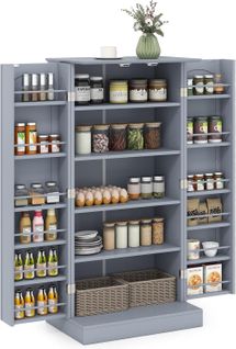 Armoire De Cuisine 2 Portes Avec 16 Étagères, Meuble Cuisine Rangement, Buffet Salon, Vaisselier