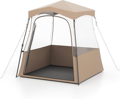 Tente Bulle Pop-up Transparente Pvc, Portable Toutes Saisons,180 X 180 X 193 Cm，marron