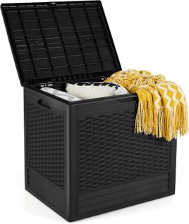 Coffre De Rangement Extérieure En Pp 96 L, Boîte De Rangement Avec Motifs En Osier (noir)