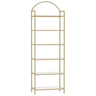 Bibliothèque 6 Niveaux, Étagère En Échelle En Verre Trempé, Étagère Mince Pour La Chambre, Doré