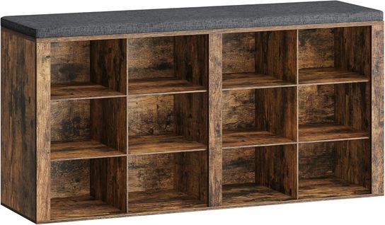 Banc à Chaussures, Support à Chaussures Avec Siège, Banc Avec Rangement, Coussin, 12 Compartiments