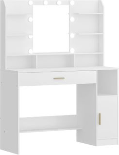 Coiffeuse Avec Miroir, Lumière LED à Luminosité Réglable, Avec Tiroirs Et Rangements, Blanc