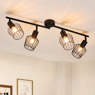 Spot 4 Flammes Noir Plafond Rotatif 350° Couloir