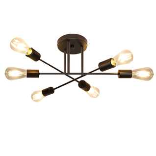 Plafonnier Vintage 6 Ampoules Salon Industriel E27 Lustre Noir Rétro Style
