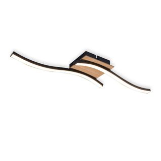 Plafonnier LED 12w Bois 3000k Blanc Chaud Design Moderne Métal Noir