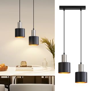 Suspension 2 Lumières E27 Noir Doré L. 173,5 Cm Îlot De Cuisine Lampe à Suspendre Salon