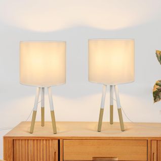 Lampe De Table LED 2x En Bois - Lampe de chevet E27 Chambre